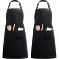 Miniatyrbilde 1 av 5: 2 stk justerbart forkle med 2 lommer, forkle til matlaging, kjøkkenforkle, restaurantforkle, kaféforkle (svart polyester)