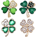 Miniatyrbillede 1 af 5: 4 stk. Firkløver Brosche Pin Grøn Rhinestone Brosche Legering Cr