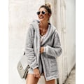 Miniatyrbilde 3 av 4: Kvinners Oversize Fleece Plysj Jakke Lang Ermet Cardigan Yttertøy Teddy Jakke（M Grå）