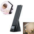 Miniatyrbillede 1 af 4: LED-skrivebordslampe 3 i 1 bordlampe 3 dæmpbare niveauer hurtig Qi trådløs oplader foldbar læselampe med ur（sort）