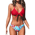 Miniatyrbillede 1 af 4: Dame Badetøjssæt med Blomsterprint, Justerbar Knude Bikini, Todelt