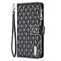Miniatyrbillede 5 af 5: BINFEN COLOR BF Style-15 Til iPhone 16 Pro Max Etui Rhombus Præget Læder Telefon Cover Black