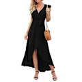 Miniatyrbild 1 av 5: Sommarklänning för kvinnor Boho Blommig Cocktail Midi Prickig Wrap Klänningar V-ringning Casual Fest Bohemisk Flytande Lång Klänning För Damer（XL）