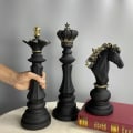 Miniatyrbillede 1 af 3: Skak Kongedronning Ridder Kunsthåndværk International Skak Statue Skulptur Sort Konge