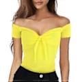 Miniatyrbilde 5 av 5: Dame Off Shoulder Topp Kort Erm Tie Front T-skjorte Bluse for Daglig Dating Shopping Reise (RødXL) Red XL