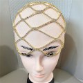 Miniatyrbilde 2 av 2: Rhinestone Mesh Hodeplagg Cap Sølv Brølende Flapper Hodekjede Brudepike Hårtilbehør（Gull）