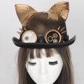 Miniatyrbillede 2 af 6: Kvinde Katteører Steampunk Hat - One Size - Bronze Farve