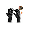 Miniatyrbillede 1 af 5: BBQ-handsker, ovn-handsker, grill op til 800°C, universelle varmebestandige handsker, madlavningshandsker til grillkøkken og grill unisex, sort sort