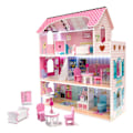 Pikkukuva 1 / 11: MDF-dockhus i trä + möbler 70 cm rosa LED