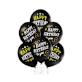 Miniatyrbillede 1 af 3: Svart Happy Birthday-ballong, 6 st, 12 tum (30 cm)