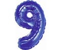 Blå nummerballong 9, mini folieballong 35 cm