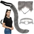 Therian Cosplay Set - Svans, öron & halsband - 3-delar Grey