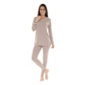 Miniatyrbillede 1 af 2: Pyjamas Lange Dame - Christian Cane - Model Catalina - Lys Brun - V-udskæring - Elastisk Bælte kastanj 38