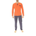 Miniatyrbillede 1 af 2: Pyjamas i lang bomuld lige Christian Cane - Orange - Voksen Orange, marinblå och vit XL