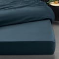 Miniatyrbillede 1 af 5: Drap-housse 90x190 cm - Percale 100% bomulds - Mørkeblå - INDEHOLDTSBLØD - 30 cm kant Midnattsblå