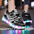Miniatyrbilde 4 av 5: 2022 Nye LED Lysende Rullesko Dobbel Hjul USB Oppladbare Skatesko Svart Black 35
