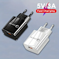 Miniatyrbild 2 av 7: 18W QC3.0 Snabbladdare USB EU Väggladdare Mobiltelefonladdare För Xiaomi POCO X3 NFC M3 10T Lite 10 9 Redmi 9 Note 9 8 Pro Typ C Laddare [DB] white