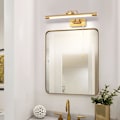 Miniatyrbilde 1 av 5: 8W Vegglampe, Metall Speil Baderom LED-Lys med Svingbart Lampehode og Bryter for Soverom Innendørs Belysning, 3000K Nattbordslamper, Messing, 40CM