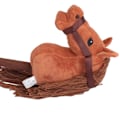 Miniatyrbillede 5 af 5: 70 cm høj plys hest pind legetøj Sød udtryk 2 lydeffekt udendørs plys pind hest dyb brun