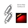 Miniatyrbillede 1 af 5: C5W Canbus 39mm Røde LED Pærer SV8.5 LED Pære Re Re Red 39mm Röd 2-pack
