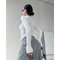 Pikkukuva 4 / 8: Pitkähihainen paita naisille, tiukka pyöreä pääntie, pitkähihainen crop top Y2K slim fit -toppi, valkoinen vit M