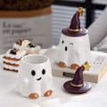 Miniatyrbillede 7 af 7: Nyhedstekrus, Keramisk 11oz Halloween Kaffe Kops med Låg - Venlig Spøgelse (Hvid)