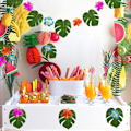 Miniatyrbilde 5 av 6: 60 stk tropiske festdekorasjoner 8\" tropiske palmeblader og hibiskusblomster simuleringsblader for hawaiisk luau-fest