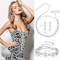 Miniatyrbilde 4 av 7: 4 stk Rhinestone Halskjede Choker Armbånd Øredobber Clutch Smykkesett Kvinner Krystall Triangel Glitrende Rhinestone Veske for Bryllupsfest