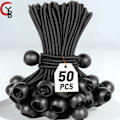 Miniatyrbillede 2 af 7: 50 stk. Bungee-bolde, sort presenningledning, UV-bestandig, med elastisk ledning til presenninger, presenninger, stropper, telte, stænger og ledninger BLACK WHITE(20CM)
