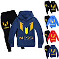 Miniatyrbilde 2 av 3: Messi Treningsdress Sett for Barn Vår Høst Hettegenser Sweatshirt T-skjorte + Sportsbukser Rød Rød Rød Red 130cm