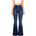 Miniatyrbild 5 av 5: Damjeans Hög Midja Vida Ben Denim Jeans Tonårsflickor Utsvängda Jeans Stretch Hip Jeans Bootcut Boyfriend Jeans Baggy Jeans Casual Byxor (L)