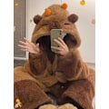 Miniatyrbillede 1 af 5: Capybara pyjamas til kvinder - vinter koral fleece tykkelse fløjl vinter natkjole lang flanel badekåbe hjemmetøj XL