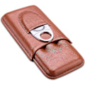 Miniatyrbillede 1 af 4: Brun læder cigar etui rejse humidor til 3 cigarer med cigar cutter