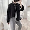 Miniatyrbillede 4 af 7: 2022 Forår Og Sommer Ny Slipsskjorte Langærmet Akademi Style Mænds Løs Hår Stylist Fashion Brand Pendant Trøje Plus Si Ze White M