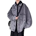 Miniatyrbillede 4 af 4: Amerikansk Style Vintage Denim Jakke Mænd Forår Og Efterår Løs High Street Top Forår Mode Mærke Trendy Pu Håndsyet Jakke Efterår Og Vinter Grey M