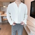 Miniatyrbillede 3 af 6: 2023 Ny Langærmet Skjorte Mænds Lat Efterår Tynd Trendy Skjorte Trend Sort Tommer Skjorte Mænds Overbeklædning Black XL