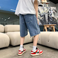 Pikkukuva 5 / 6: Ins Mode Varumärke Fifth Jeans Mäns Ungdom Japanska Harajuku Style Loose Straight Solid Color Casual Shorts Black And Gray XXL