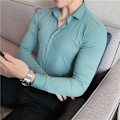 Miniatyrbild 8 av 11: Mäns Tröja Lång Ärm Sommar Slim Fit Stretch Business 2023 Nya Mäns Kostym Skjorta White Long Sleeve XXL