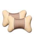 Miniatyrbild 1 av 6: 2Pcs Pu Läder Stickade Bil Kuddar Huvudet Hals Vila Kudde Support Tillbehör Auto Svart Säkerhet Pill Låg Universell Inredning beige