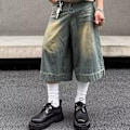 Miniatyrbillede 1 af 5: Sommer Denim Shorts Mænd Og Kvinder Straight Amerikansk Retro Vasket Høj Gade Bred Ben Distressed Casual All-Matching Capri Bukser Mænd Picture Color M