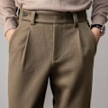 Miniatyrbild 1 av 5: Draping Effekt Ankellånga Byxor Mäns Höst Och Vinter Tjock Lös Raka Byxor Koreanska Mode Woolen Casual Casuale Byxor För Herrbyxor Khaki 29