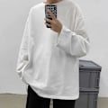 Miniatyrbillede 1 af 4: Plus Størrelse Langærmede T-Shirt Mænds Forår Og Efterår Trend Pullover Toppe Løs Indre Slid Casual Bund Trøje 2024 Ny White 5L