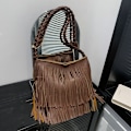 Miniatyrbillede 1 af 8: Bohemian Brun Distinctive Taske 2024 Sommer Ny Kvindertaske Retro All-Match Skulder Crossbody Taske Kvast Tasken Brown