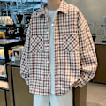 Miniatyrbillede 1 af 7: Hong Kong Style Japansk Style Ternet Langærmet Skjorte Mænd Trendy Casual Skjortejakke Forår Og Efterår Mode Mærker Wooler N Rock Til Mænd Pink XXXL