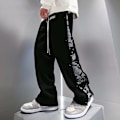 Miniatyrbillede 2 af 6: Brede Bukser Mænds Fjer Mode Mærke Hip-Hop Hvalpe Smuk Cashew Blomst Sy Lige Rør Løs Bred Bendipper Casual Bukser Grey XL