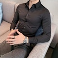 Miniatyrbild 10 av 11: Mäns Tröja Lång Ärm Sommar Slim Fit Stretch Business 2023 Nya Mäns Kostym Skjorta White Long Sleeve M