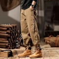 Miniatyrbillede 1 af 7: Amerikanske Retro Workwear Bukser Mænd Forår Og Efterår Mode Mærke Løs Og Enkel Trykt Lige Vår Fritid Bukser Mænd Khaki XXL