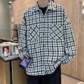 Miniatyrbillede 1 af 6: Hong Kong Style Japansk Style Ternet Langærmet Skjorte Mænd Trendy Casual Skjortejakke Forår Og Efterår Mode Mærker Wooler N Rock Til Mænd Blue M