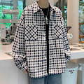 Miniatyrbillede 3 af 6: Hong Kong Style Japansk Style Ternet Langærmet Skjorte Mænd Trendy Casual Skjortejakke Forår Og Efterår Mode Mærker Wooler N Rock Til Mænd Blue M
