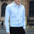 Pikkukuva 4 / 10: Kevät ja syksy valkoinen paita miehille pitkähihainen trendikäs business slim-fit korealainen tyyli tyylikäs paita ammatillinen mekko miesten paita trendikäs Black 5XL